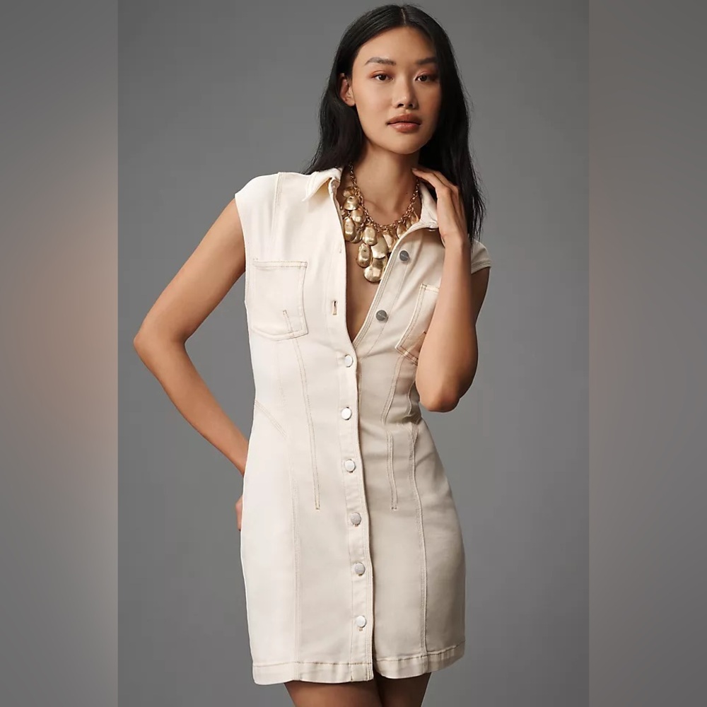 ANTHROPOLOGIE Pilcro Seamed Button-Front Denim Mini Dress NWT Size 4